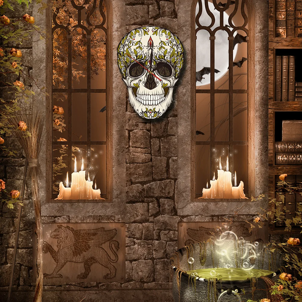 День мертвых сахарный череп печатные акриловые настенные часы Мандала скелет не тикающие часы Хэллоуин Мексиканская традиционная Искусство часы