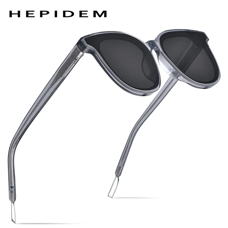 HEPIDEM новые круглые солнцезащитные очки из ацетата Ретро Мужские нежные брендовые дизайнерские солнцезащитные очки для женщин винтажные зеркальные UV400 Ma Mars - Цвет линз: Серый