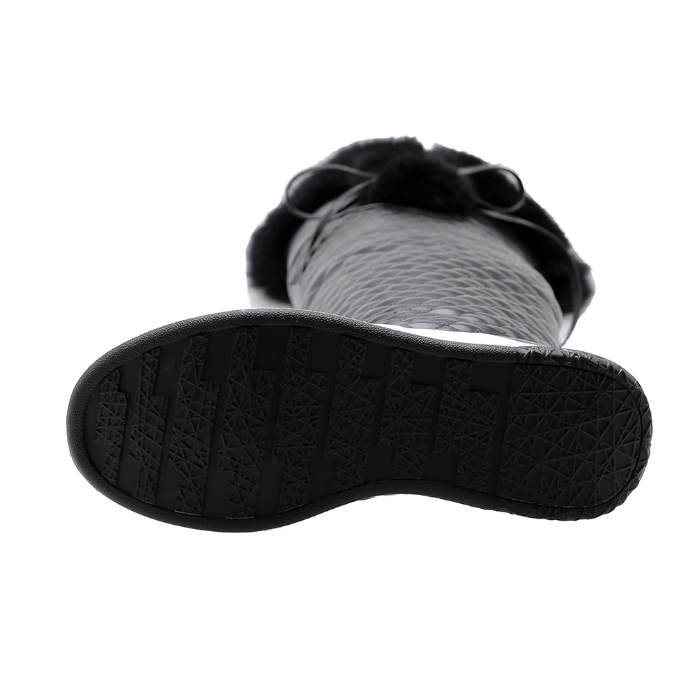 Ботфорты Женская обувь на толстом высоком каблуке модные сапоги до бедра с круглым мыском теплые зимние ботинки с искусственным мехом, сохраняет тепло черный k868