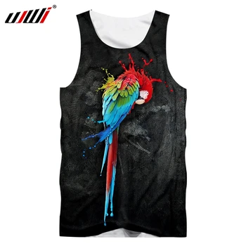 

UJWI Men 3D Vest Printed Parrot Black Hot Bodybuilding Funny and red Hip Hop Plus Size Costume Male Summer Sleeveless Shirt