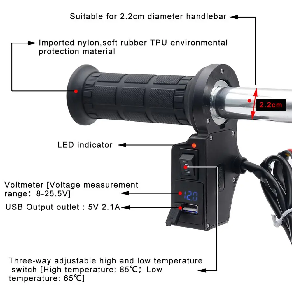 Motorcycle Handlebar Electric Hot Heated Grips Handle Handlebar Warmer Manillar Universal Motorcycle Heated Handle Bar Heating