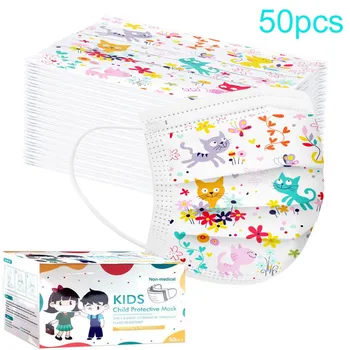 

50pcs Disposablemask Children Dust-proof Face Mask With Elastic Earloop Cartoon Lovely Mascarilla Printed Masque Respirator