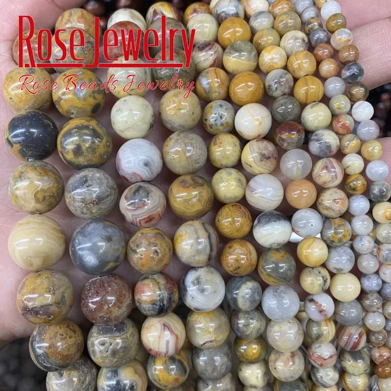 Natural Stone Yellow Crazy Lace Agates Beads Round Loose 4 6 8 10 12 MM For Jewelry Making Diy Bracelets Accessories 15&quot | Украшения и