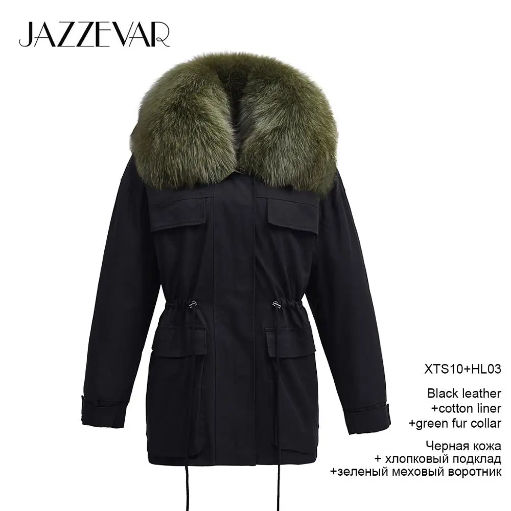 JAZZEVAR Зимнее новое поступление зимнее женское пальто высокого качества с меховым воротником свободная верхняя одежда модная женская парка K9067 - Цвет: Black coat green fur