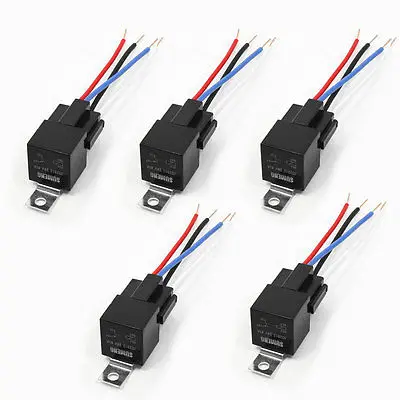 

5 Pcs 4 Wire Cable Plastic Socket Normal Close SPST Car Relay DC 24V 40A Amp