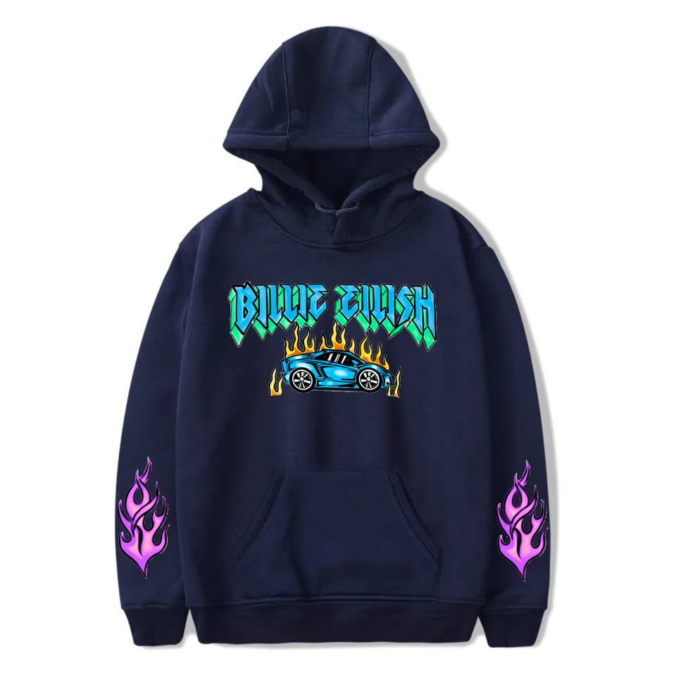 Толстовка с логотипом Billie Eilish, Мужская черная толстовка с капюшоном, зимняя Толстовка Billie Eilish, простая теплая Толстовка для женщин/мужчин, негабаритная толстовка с капюшоном, одежда - Цвет: navy blue