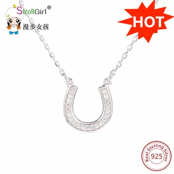 

925 Sterling Silver Horseshoe U-shaped CZ Necklace with Shining Zirconia Women's Boutique Jewelry Factory Outlet