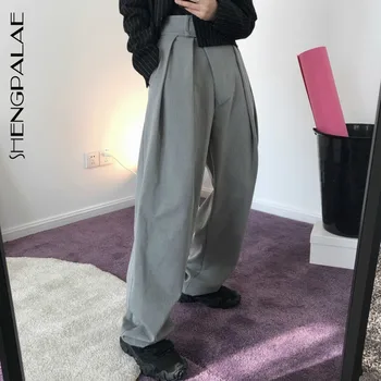 

SHENGPALAE 2020 Summer Vintage Harajuku Woman Pleated Slanted Placket Wide Leg Radish Pants Loose High Waist Trousers ZA2874