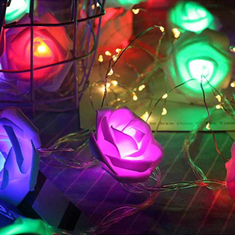 Rose Flower 2M/6.56ft 20LED String Lights for Wedding Christmas Valentine's Day