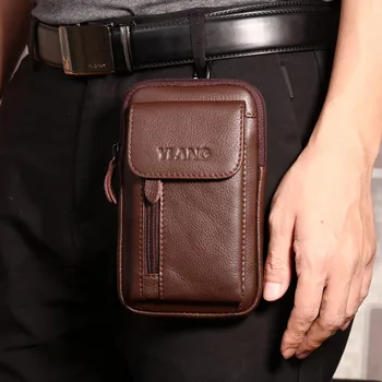 

Yi'ANG Brand Genuine Leather 5.5-7' Cell Mobile Phone Pouch Case Belt Cross Waist Pack Men's Messenger Bags Men Shoulder Bag