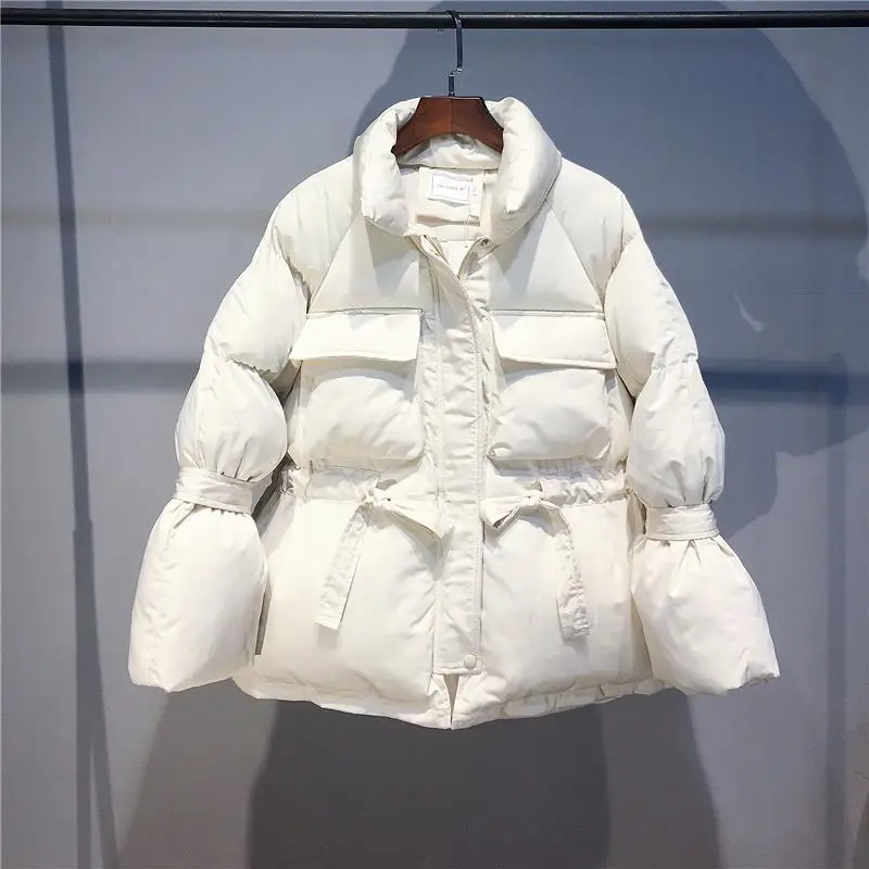 Океанlove зимняя куртка женская однотонная молния стоячий воротник парка короткое корейское теплое пальто Модная Толстая Chaqueta Mujer 13012 - Цвет: Бежевый
