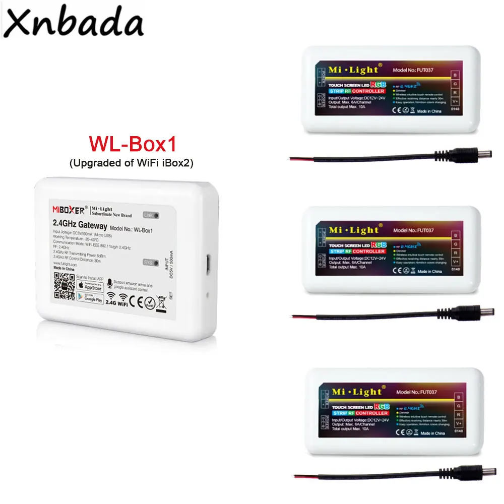 Milight Беспроводной WL Box1 контроллер работать с Alexa Google Assistant MiBoxer RGB 4 зоны Led для StripDC12