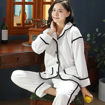 

Couple Sleep Set Coral Fleece 2PCS Pajamas Suit Flannel Thicken Nightwear Autumn Winter New Warm Home Wear Men Intimate Lingerie