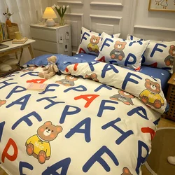 4Pcs Set Brushed Cotton Kids Cartoon Colorful Bedding Student Home Quilt Cover Frosted Queen Comforter Sets Bed Sheets