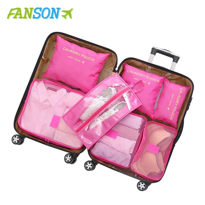FANSON 7 шт./компл. Женская дорожная сумка Одежда Нижнее белье Бюстгальтер куб для упаковки органайзер для багажа сумка большая емкость сумки - Цвет: Rose Red