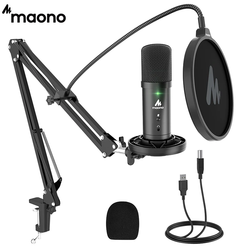 Aokicase Conjunto de microfone condensador suspenso USB, microfone para  jogos de 192 KHz/24 bits, microfone de PC para streaming, aula online ao  vivo, , Tiktok, Ins, podcasts, gravação, microfone ou Mac/PS4/PS5  (dourado)