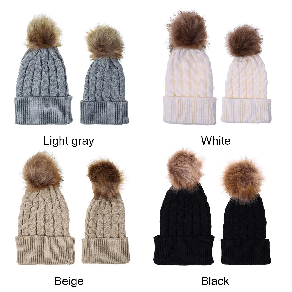 

1 Set Women Lady Kids Children Knitting Hat Cap Big Plush Ball Warm for Autumn Winter JS26