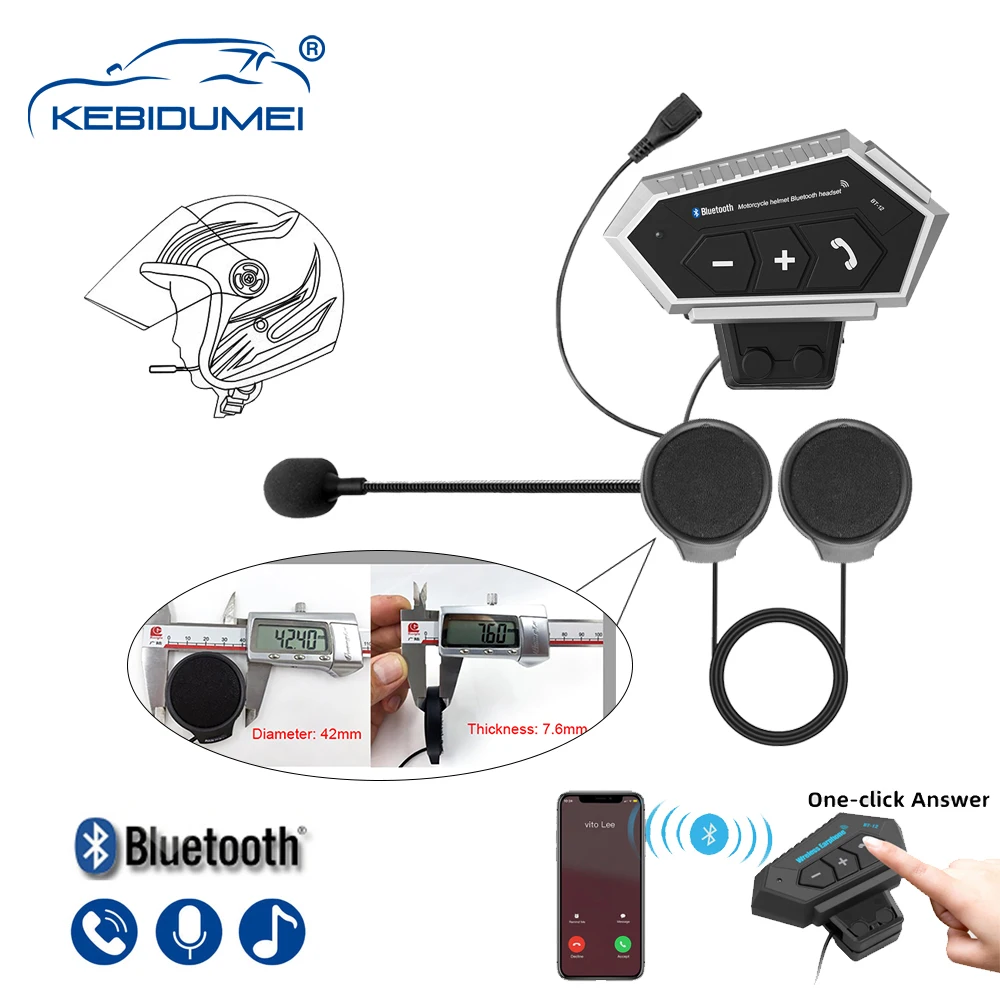 

Модернизированный мотоциклетный Bluetooth 5,0 шлем BT12 с серебристым покрытием, Интерком, беспроводной комплект громкой связи для телефонных звонков, стерео защита от помех