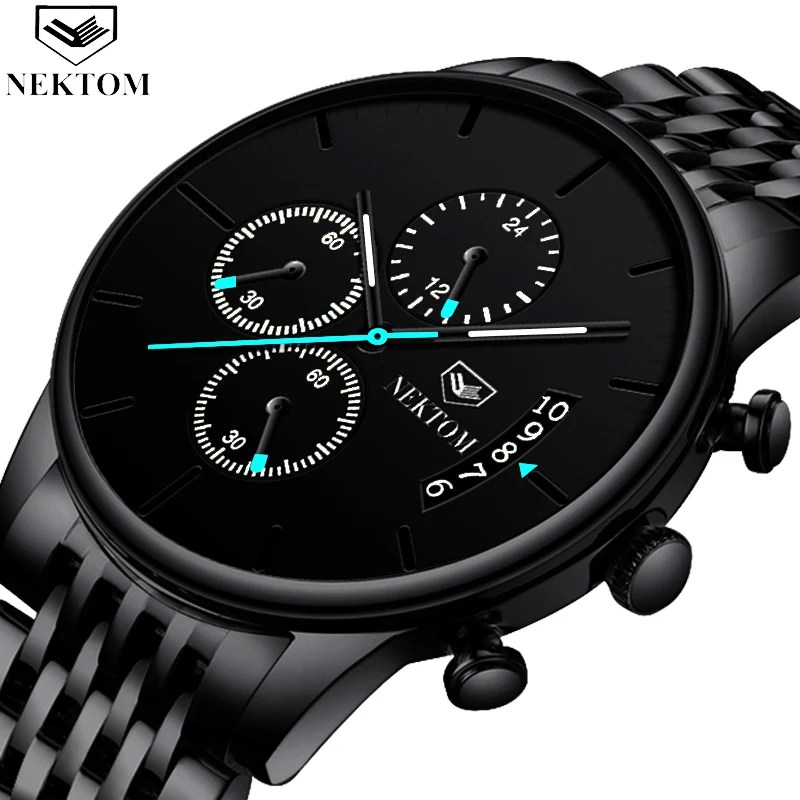 Online Relojes para hombre de moda NEKTOM reloj de cuarzo de lujo para hombre reloj deportivo de malla delgada informal de acero resistente al agua reloj Masculino