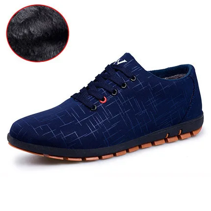 Осенне-зимняя мужская обувь мужская повседневная обувь размера плюс 39-47 дышащая парусиновая обувь на плоской подошве со шнуровкой для мужчин, zapatillas hombre - Цвет: Blue Plush