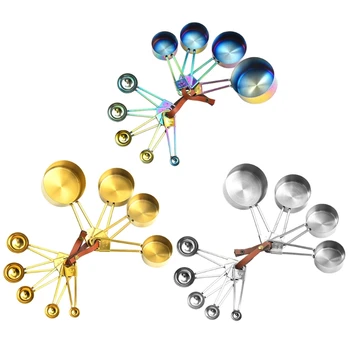 

OOTDTY 9pcs Stainless Steel Measuring Cups Spoons Set Stackable Baking Cooking Scoop Kitchen Measure Tools