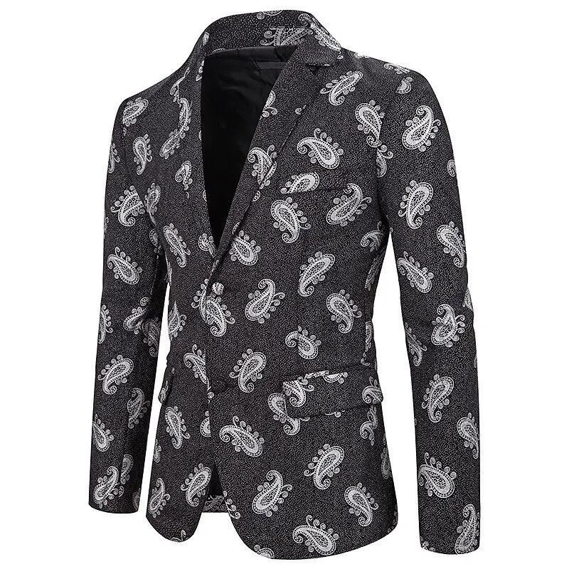 PUIMENTIUA 2019 Men Blazer Floral Printed Slim Fit Blazer Single Button Men's Blazer Suit Jacket Outerwear Coat Americana Hombre