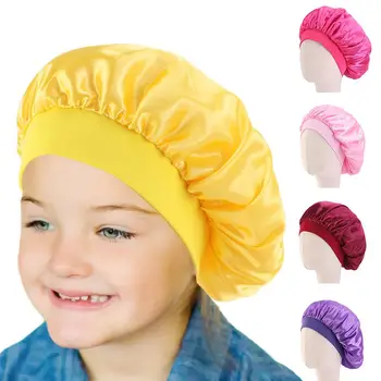 

Elastic Satin Night Sleep Hat Kids Girl Hair Care Bonnet Cover Wide Band Caps Beanies Adjustable Plain Hair Loss Hat Fashion Cap