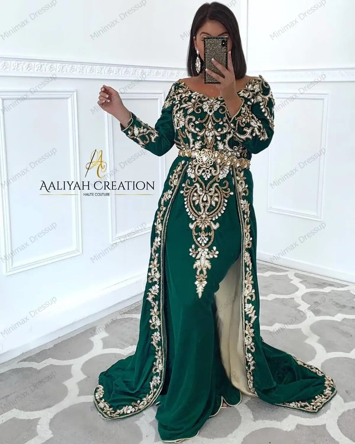 opzettelijk bijeenkomst opmerking Green Moroccan Kaftan Plus Size Long Sleeves With Overskirt Arabia Evening  Dress Custom Made Appliques Beaded Prom Gown - Evening Dresses - AliExpress