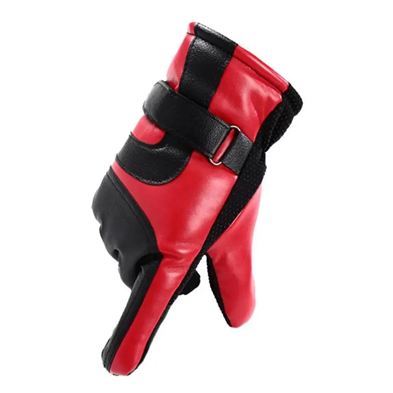 Leather Fleece Gloves Splicing Color Touch Screen Driving Cycling Thickened Warm Gloves Climbing Hiking Outdoor Anti-cold Gloves