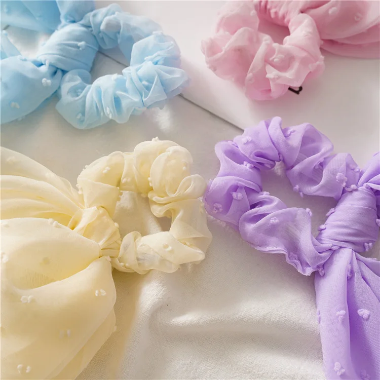 crocodile hair clips Seersucker Hair Band Dot Organza Scrunchie Hair Women Girl Hairband Accessories Transparent Hair Elastic Rubber Bands For Hair pearl hair clip