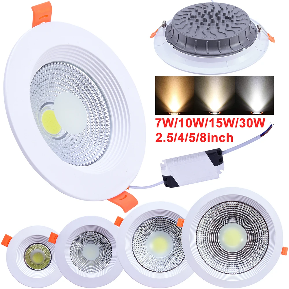 

7W 10W 15W 30W LED COB Ceiling Light AC85-265V LED Recessed Downlight Living Room Bedroom Indoor Lighting Spot Light Lamp D30