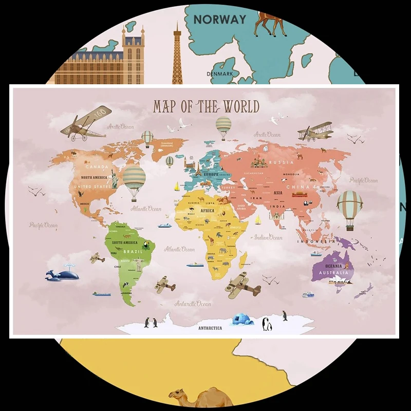 fundo de parede para casa aviao com mapa mundo rosa 04