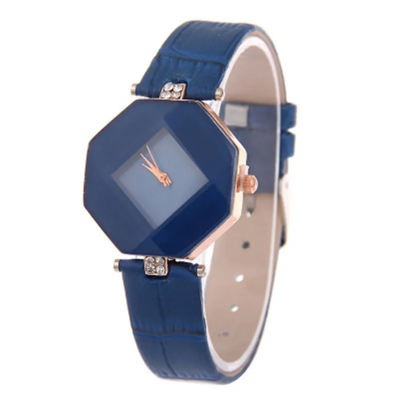 Роскошные женские часы, огранка камня, геометрические кристаллы, кожа, кварцевые наручные часы, модные нарядные часы, женские подарки, часы, Relogio Feminino - Цвет: blue