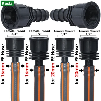 

KESLA 4PCS 1/2" 3/4" Female Thread Connector To Barb 16mm 20mm PE Hose Adapter Irrigation Planter Drip System Garden Pipe Repair