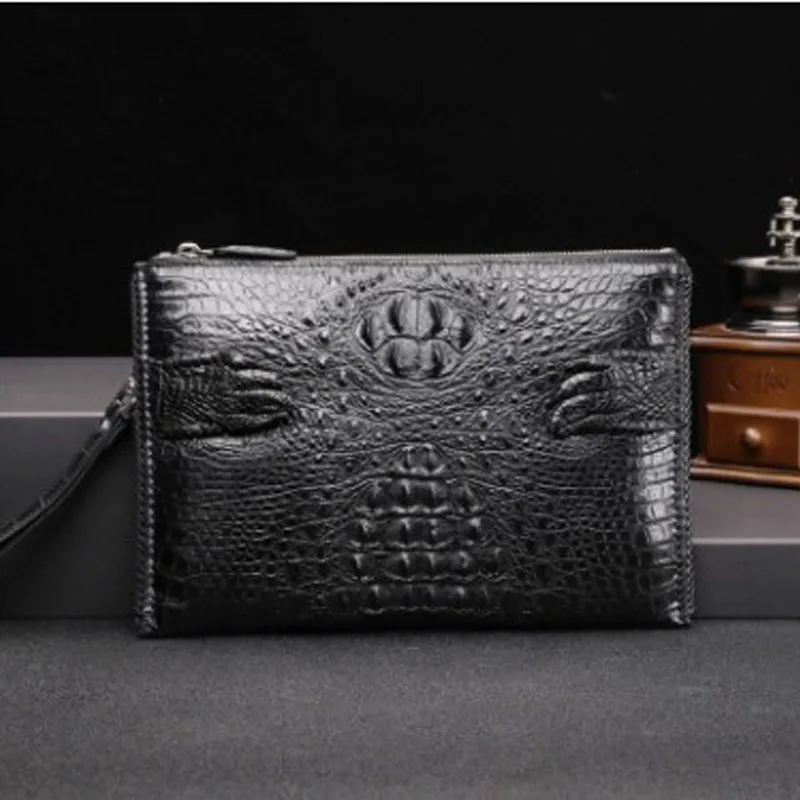 

hujingsha Siamese crocodile wallet men's bag leather men's wallet multi-card position large banknote clip long men envelope bag