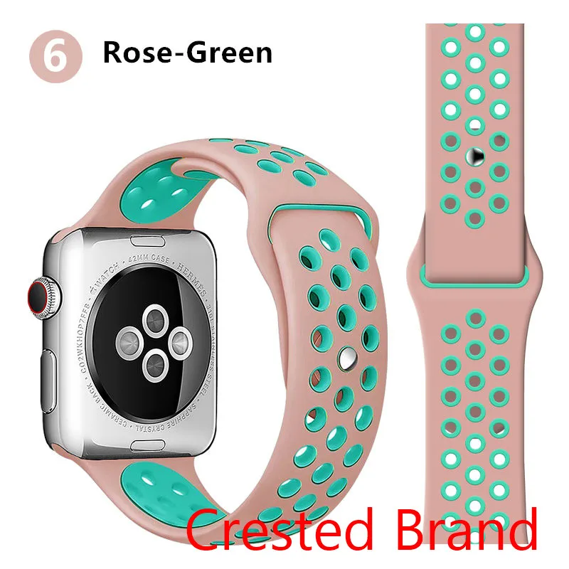 rose green 6 Силиконовый ремешок для Apple watch band 44 мм/40 мм iWatch band 42 мм/38 мм дышащий спортивный ремешок для часов Браслет Apple watch 5 4 3 2 1 - Цвет ремешка: rose green 6