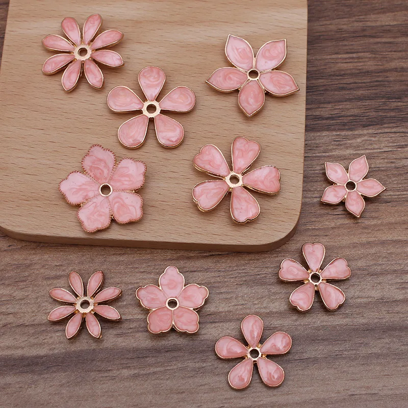 10pcs Metal Enamel Flower Beads Caps Blue Green Pink Filigree Flower Base Charms Pendants for Jewelry Making Components DIY