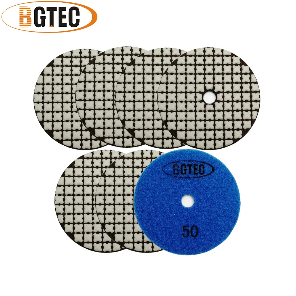 

7 шт., Алмазные полировальные накладки BGTEC для гранита, мрамора, керамики, 4 дюйма/100 мм #50
