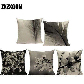 

Simply Black White Scenic Building Geometric Plant Flower Throw Pillow Case Cotton Linen Sofa Cushion Cover for Home Living Room