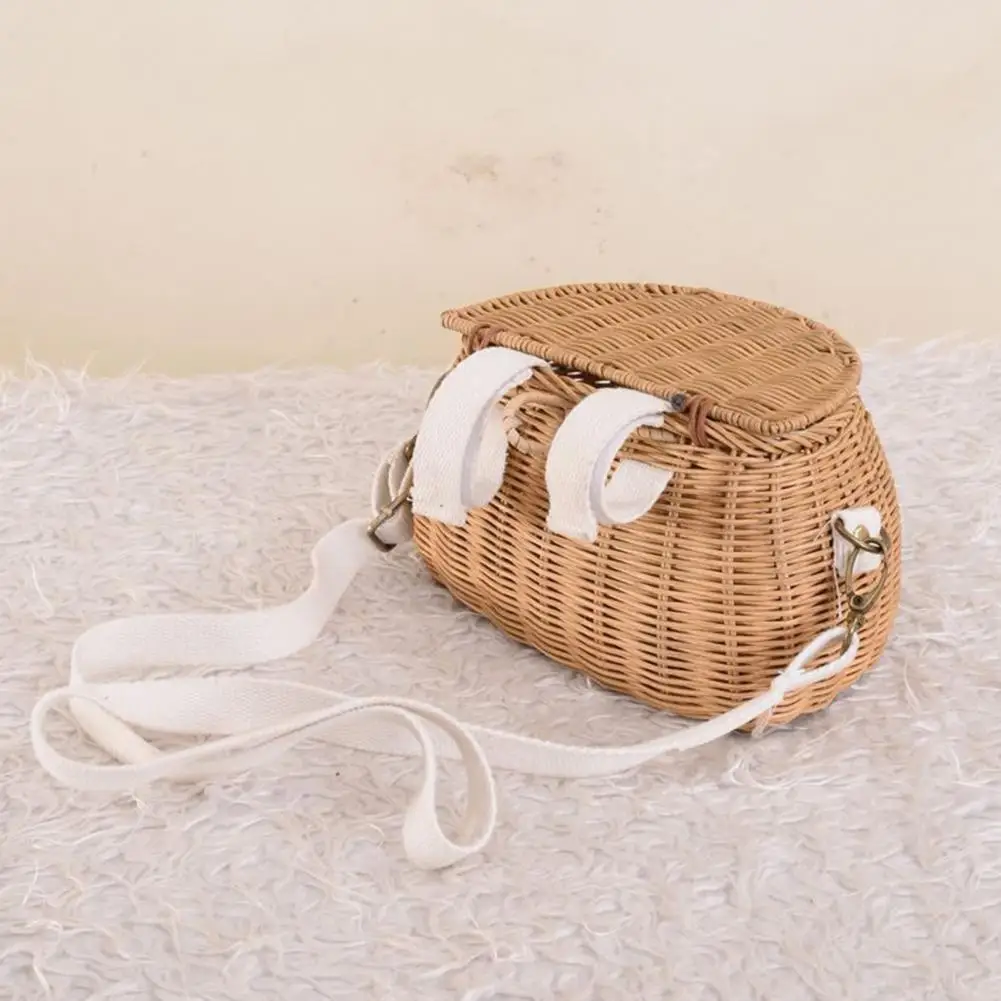 Bicycle Basket Children Backpack Bike Tricycle Scooter Supplies Bamboo Woven  Rattan Artificial Weaving Wicker Straw Back Basket