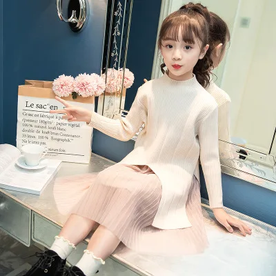 Осенне-зимний модный свитер в Корейском стиле для маленьких девочек от 5 до 10 лет платье-свитер для крупных детей