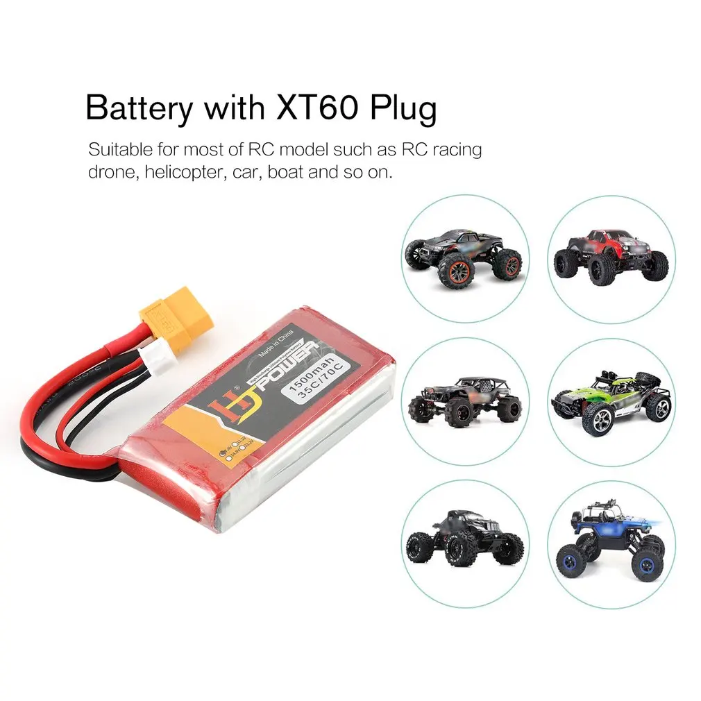 

HJ 7.4V 1500MAH 35C 2S Lipo Battery XT60 Plug Rechargeable for RC Racing Drone Helicopter Car Boat Model