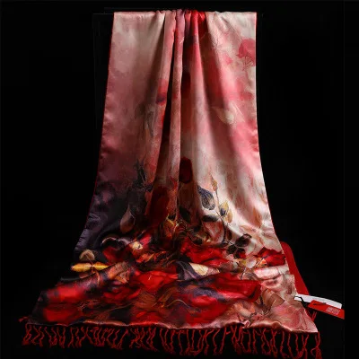 Bella Philosophy осенний Шелковый Атласный длинный шарф Женская двусторонняя сатиновая шаль Женская высококачественная печать хиджаб шарф из фуляровой ткани - Цвет: F