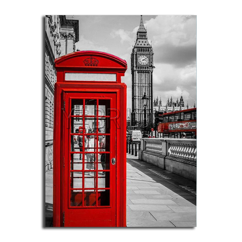 5d Diy Diamond Painting Landscape London Red Telephone Booth  Bus Mosaic Cross Stitch Embroidery Scenery Big Ben  Creative Art