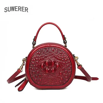 

SUWERER 2020 New Real cowhide Round bag Women Genuine Leather bag fashion Luxury handbags women famous brand leather tote bag