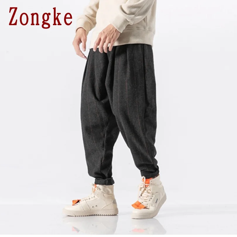 Zongke клетчатые брюки в тяжелом весе, мужские брюки для бега, мужские брюки, уличная одежда, спортивные штаны, шаровары, мужские брюки, 5XL, осень, новинка