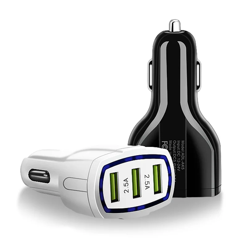 

QC 3.0 3 USB Car Charger Usb Car Charger 3-Ports Fast Charger For Charging Adapter For IPhone ABS Auto Car Accessories