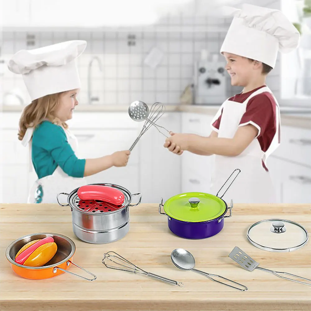 14 шт. детский дом из нержавеющей стали, кухонная игрушка для приготовления пищи, кухонная посуда, детский игровой набор для детей