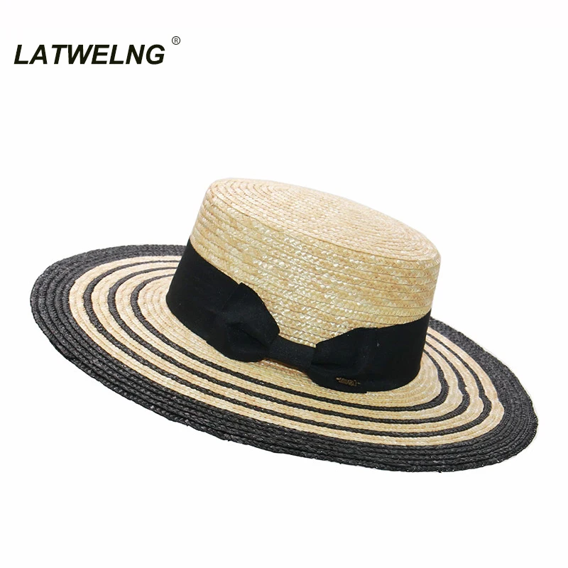 Модные соломенные солнцезащитные шляпы в полоску для женщин 2020 роскошные летние