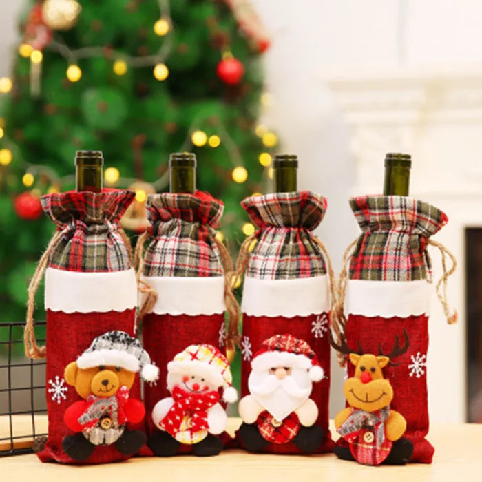 Christmas Bottle Decor Set Santa Claus Snowman Deer Christmas Wine Bottle Cloth Cover Party Ornament DTT88